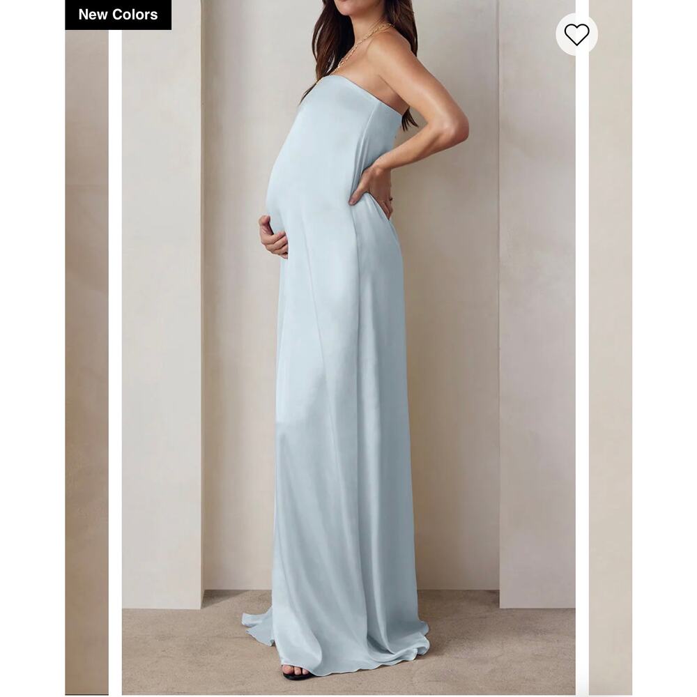 NEW Bumpsuit Brushed Satin Strapless Gown Powder Blue Medium